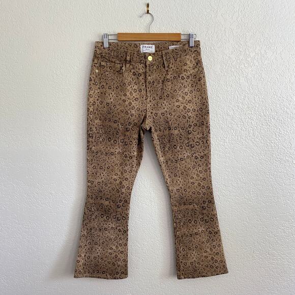 FRAME Le Crop Mini Boot Snake Print Jeans in Vanilla Multi Size 28 - Picture 2 of 14